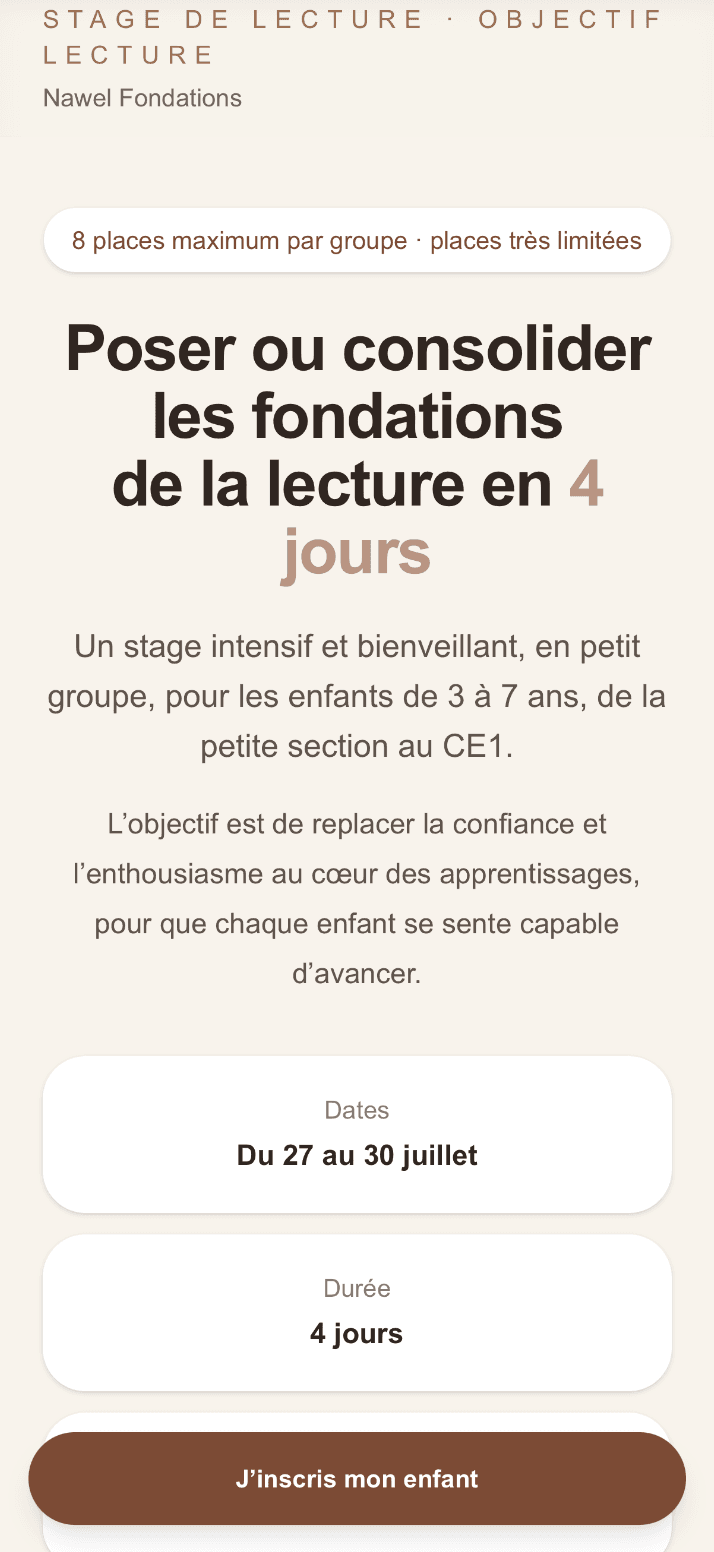 Page d’accueil du site Nawel Fondations sur mobile
