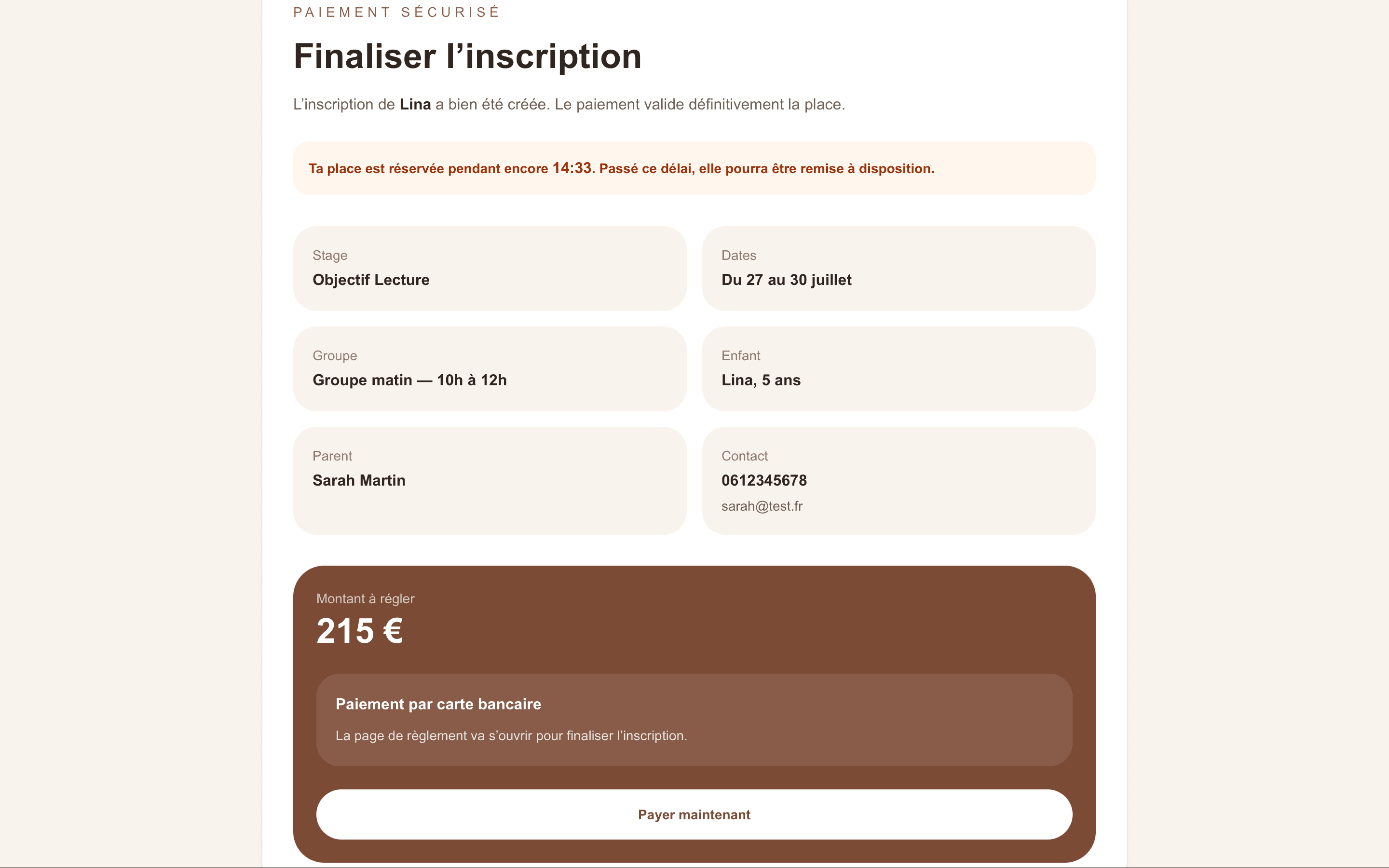 Paiement avec réservation temporaire
