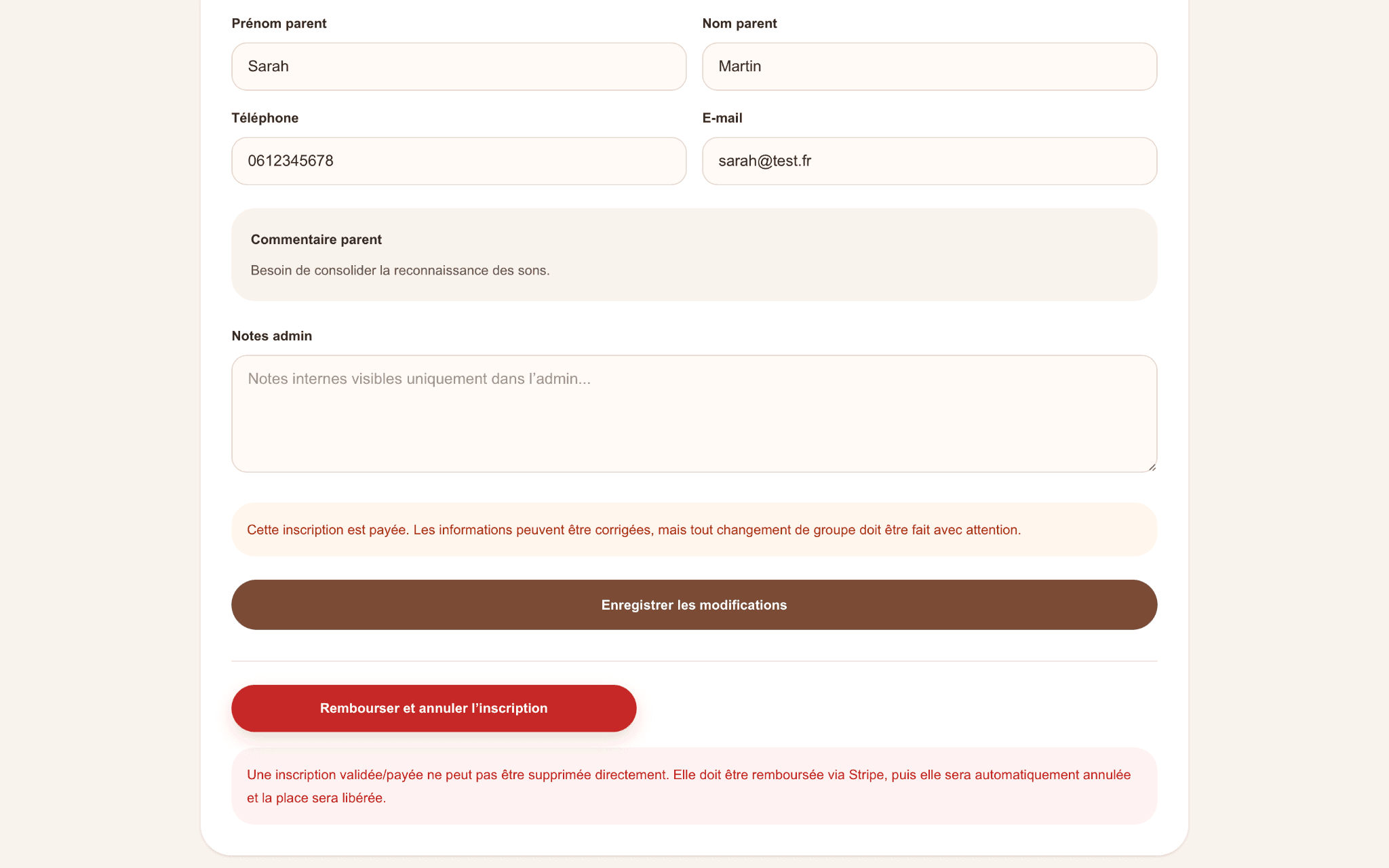 Gestion d’un remboursement depuis l’administration